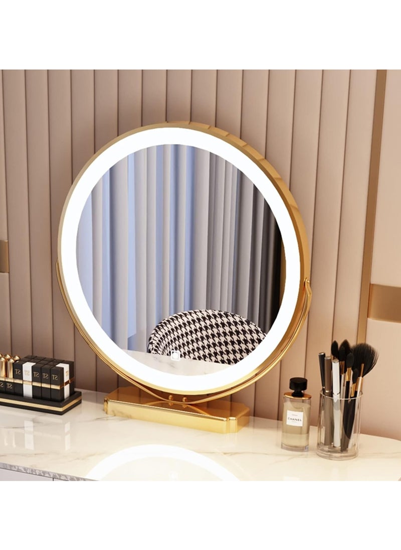 Led Makeup Light Makeup Mirror Nightstand Round Metal Frame Small Cute Mirrors Gold Table Pared Living Room Decoration