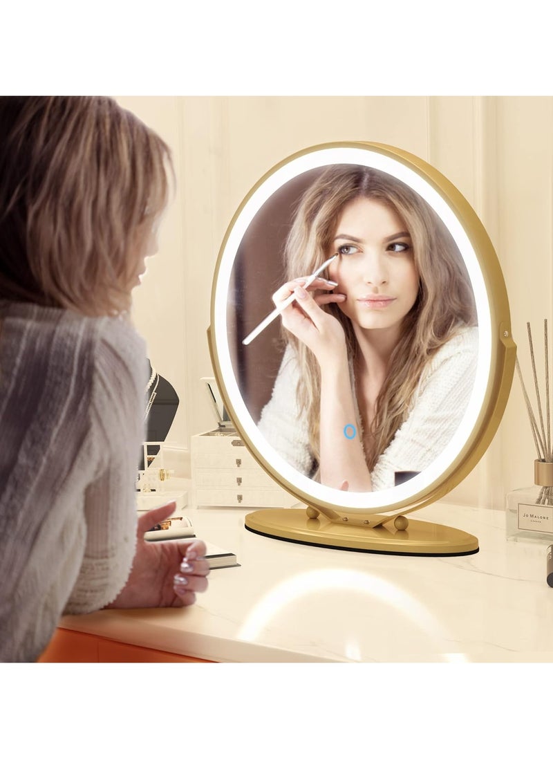 Led Makeup Light Makeup Mirror Nightstand Round Metal Frame Small Cute Mirrors Gold Table Pared Living Room Decoration