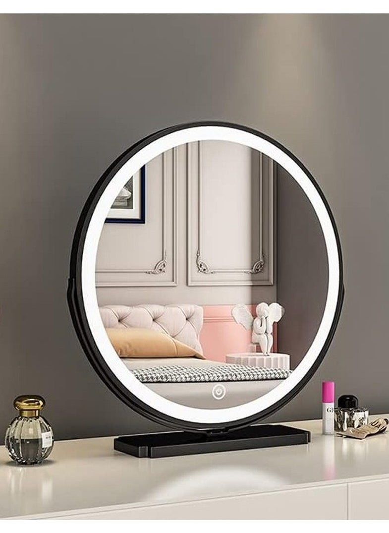 Makeup Mirror Vanity Mirror with 3 Color Lighting Modes, Touch Control Desk Mirror, 360° Rotatable, High-Definition Large Round Cosmetic Mirror