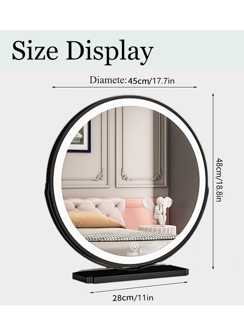 Vanity Mirror with Lights, Round LED Makeup Mirror, Large Makeup Mirror with Lights, High Definition Lighted Up Mirror for Bedroom, Touch Control 3 Color Dimmable, 360° Rotation