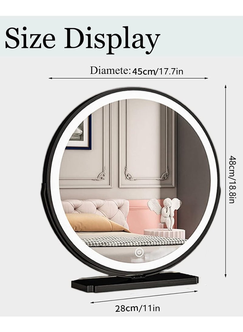 Vanity Mirror With Lights, Round Standing Makeup Mirror, LED Makeup Mirror For Bedroom Makeup, Light Up Mirror Smart Touch Control 3 Colors Dimmable, 360 Rotation