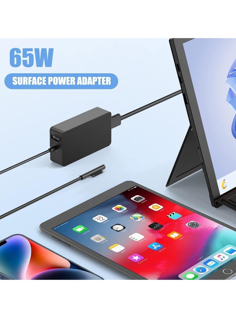 65W Surface Pro Charger for Microsoft Surface Devices, with USB Charging Port