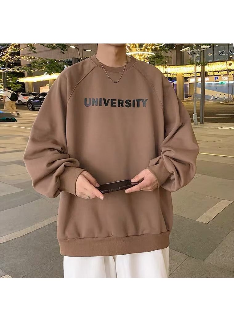 2022 Autumn Fleece-Lined Crewneck Sweatshirt Brown