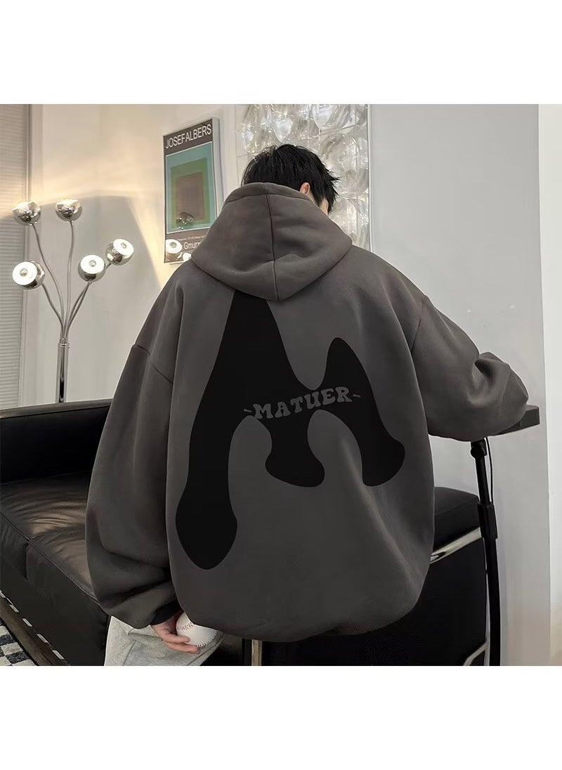 Apricot Streetwear Hoodie Fleece Thick American Vibe Oversize Jacket Autumn Dark gray