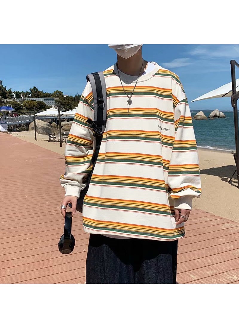 2023 Striped Sweatshirt Retro Colorblock Mens Oversize Yellow W25