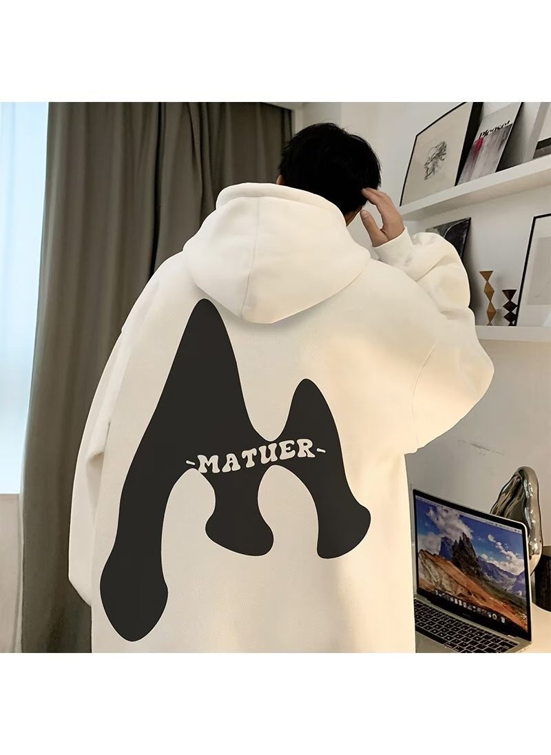 Apricot Streetwear Hoodie Fleece Thick American Vibe Oversize Jacket Autumn White