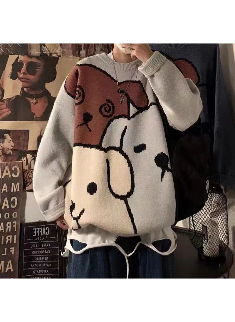 Mens Vintage Cartoon Sweater Autumn Winter Thick Fashionable Blue