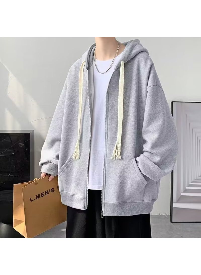 Mens Hoodie Autumn Fashion Brand All-match Spring and Autumn American High Street Jacket Grey