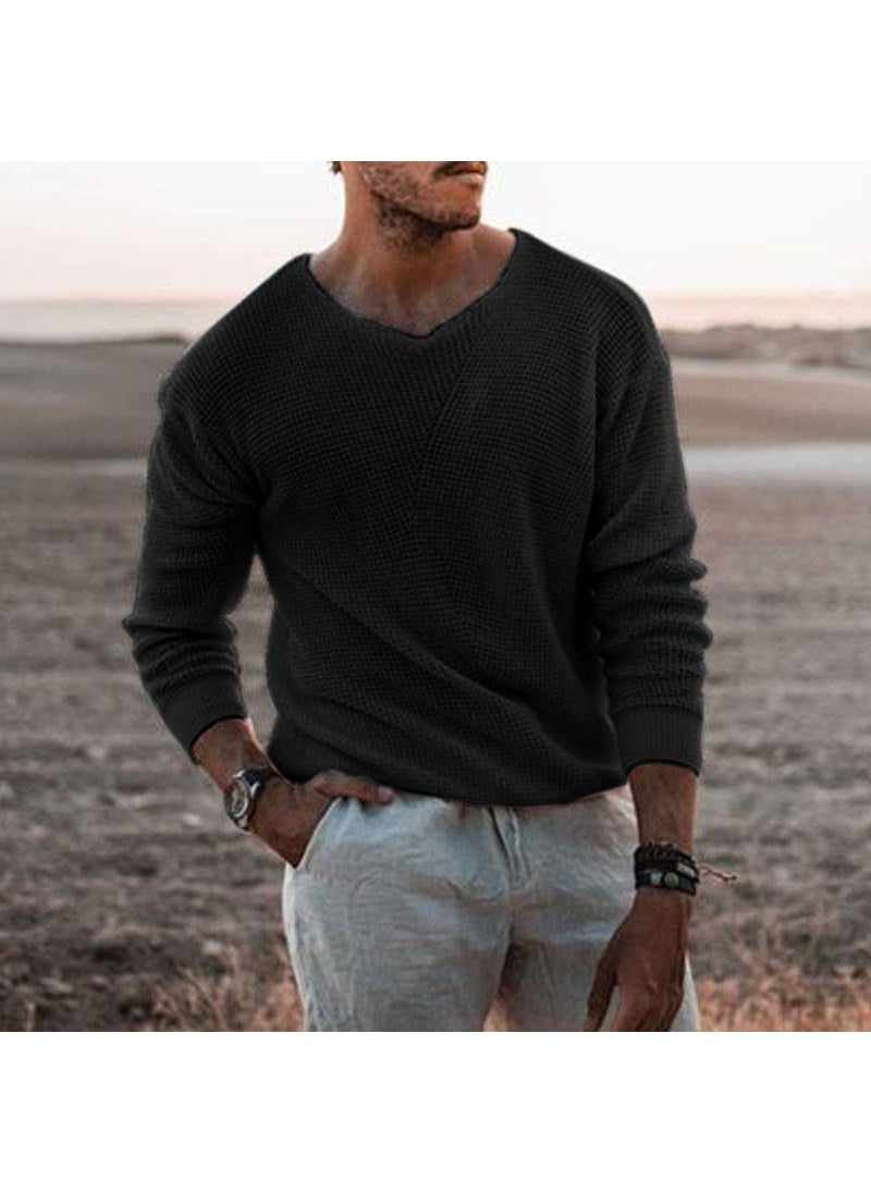 1 x 5 pcs Casual V-Neck Mens Knit Sweater Fashion Oversized Pullover Black