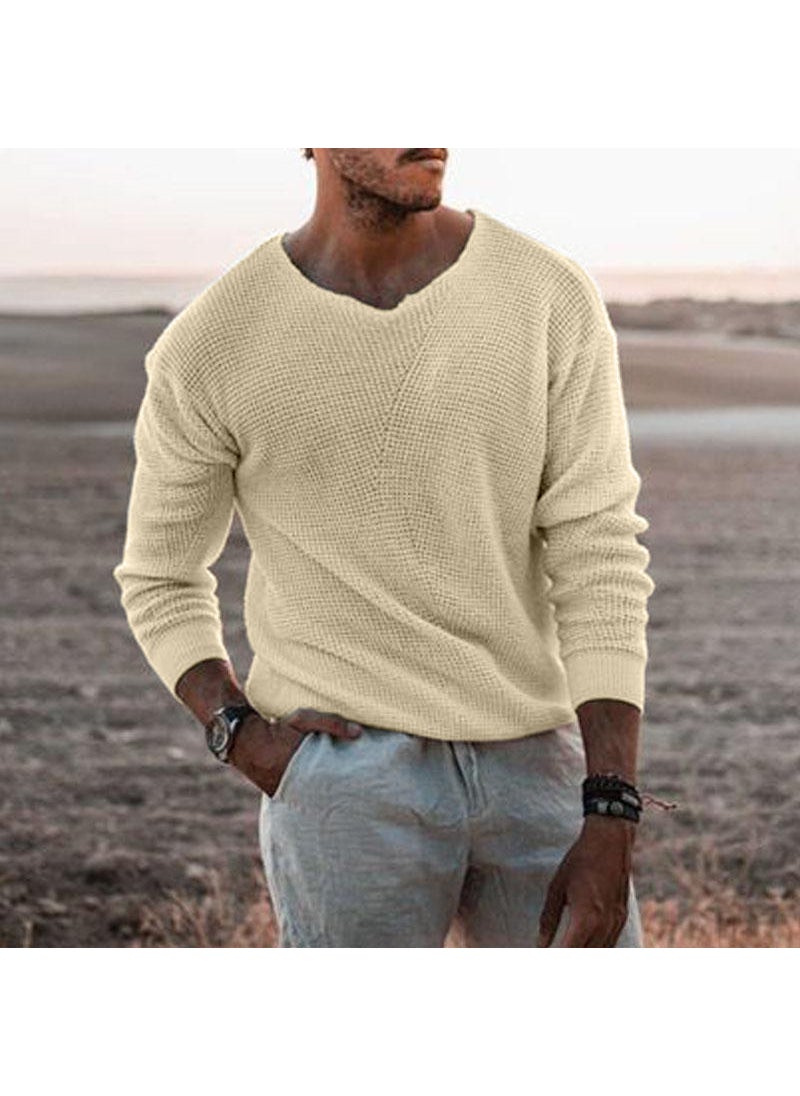 1 x 5 pcs Casual V-Neck Mens Knit Sweater Fashion Oversized Pullover Apricot