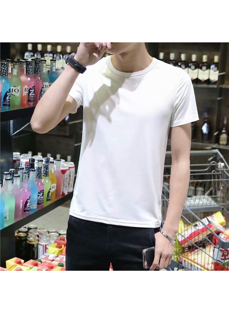 Mens Summer Ice Silk Loose Casual Sportswear Set Short Sleeve pure white T-shirt