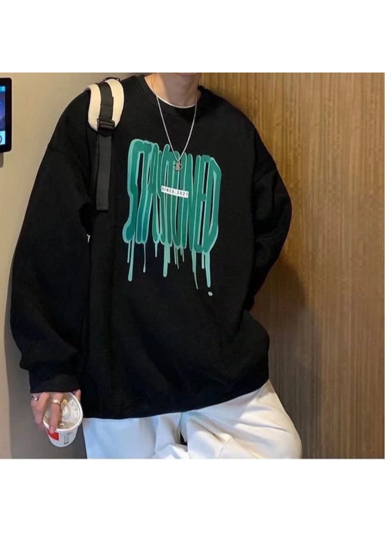 Mens 2024 New Autumn Korean Trendy Sweatshirt Black