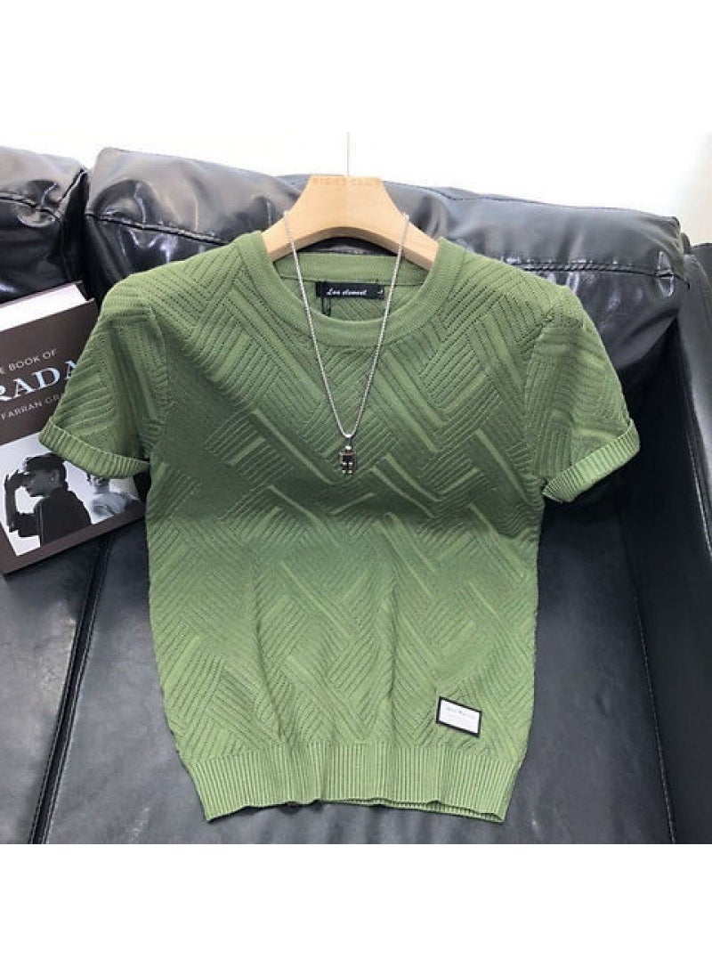 Mens Slim Fit Knitted Tee Short Sleeve Green