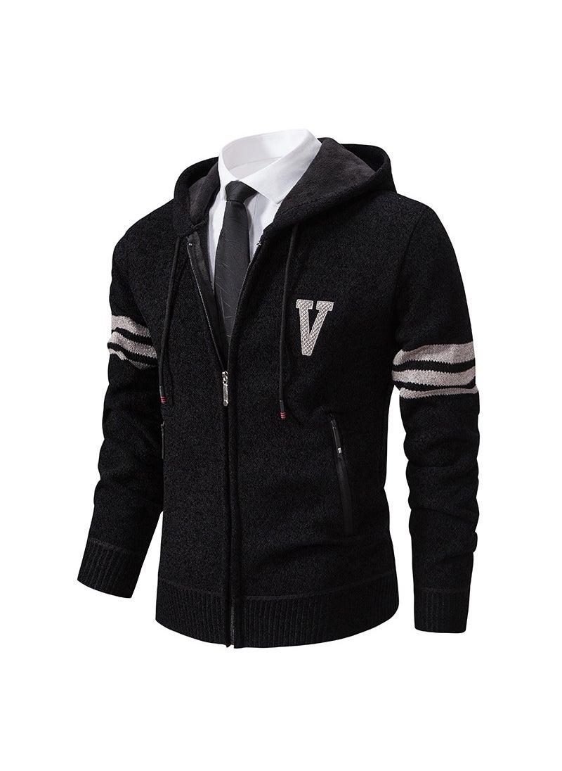 1 x 5 pcs Korean Mens Hooded Cardigan Knit Jacket 8960 Black