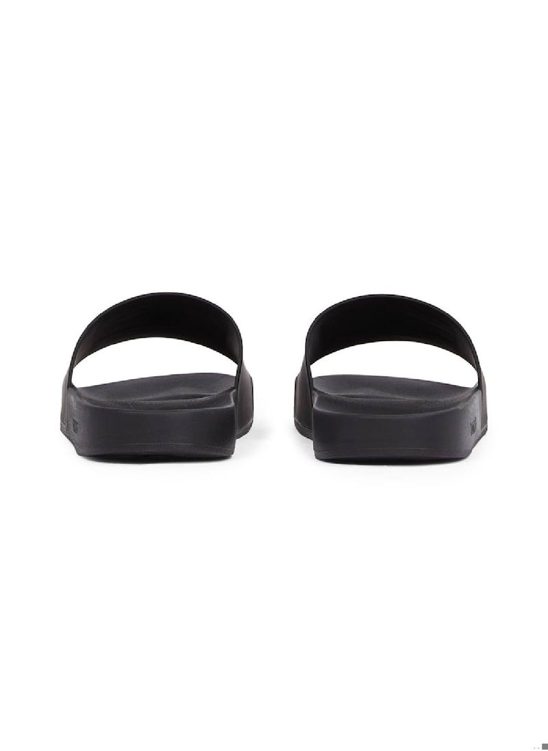 Men's Pool Slides - Faux Leather, Black