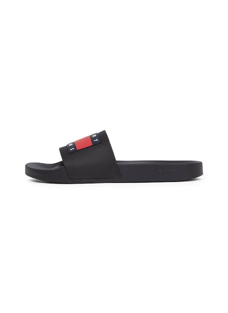 Men's Pool Slides - Faux Leather, Black