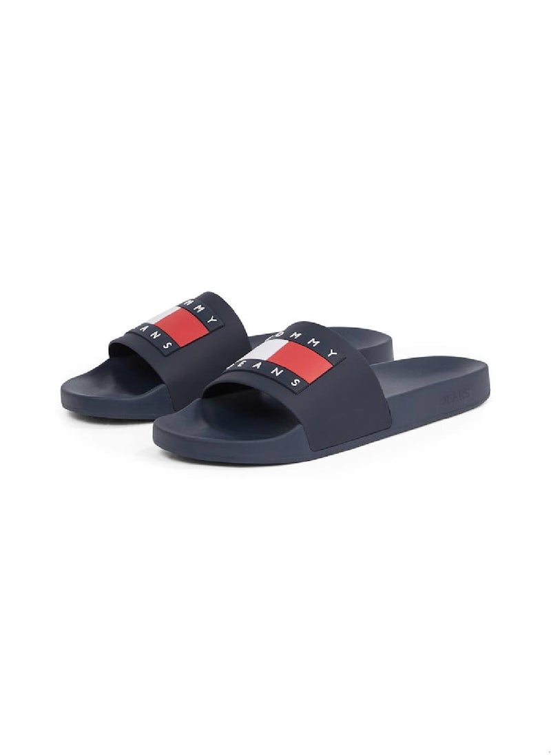 Men's Pool Slides - Faux Leather, Blue