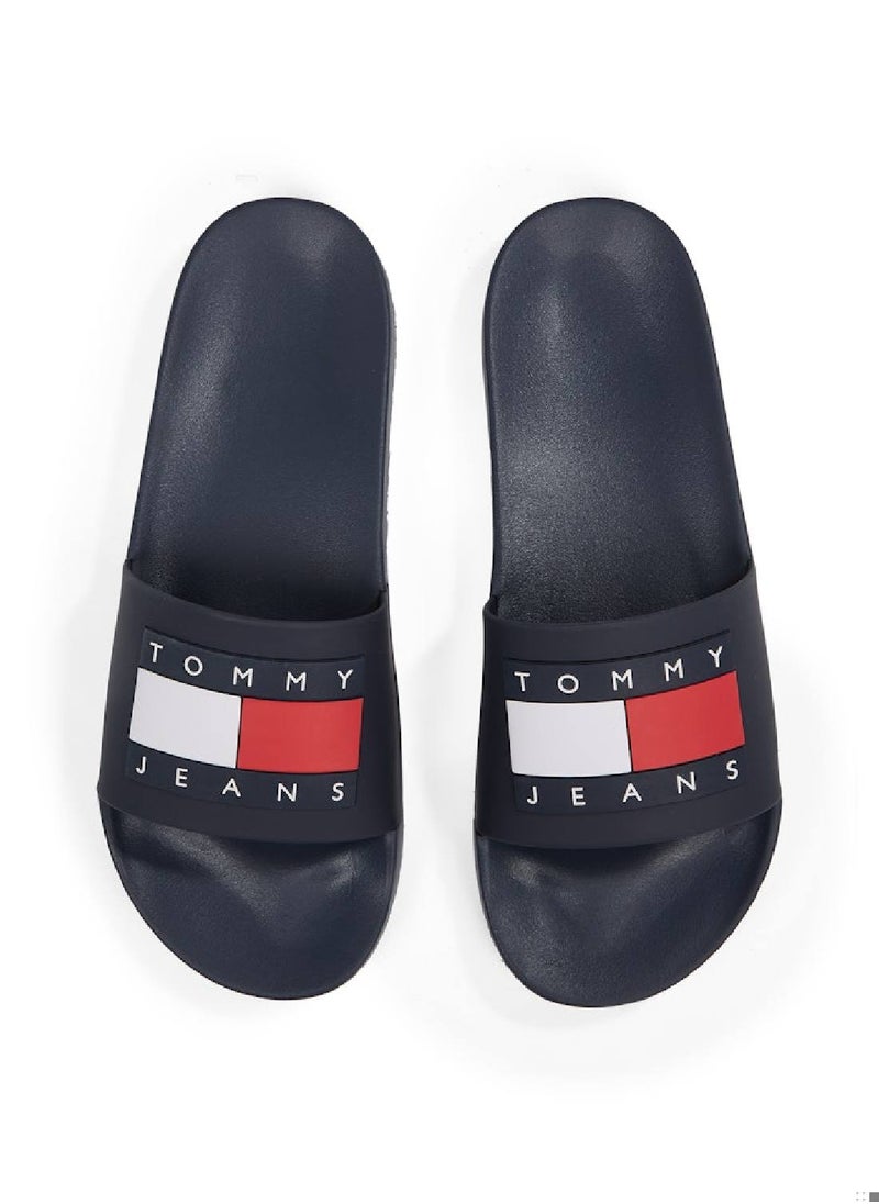 Men's Pool Slides - Faux Leather, Blue