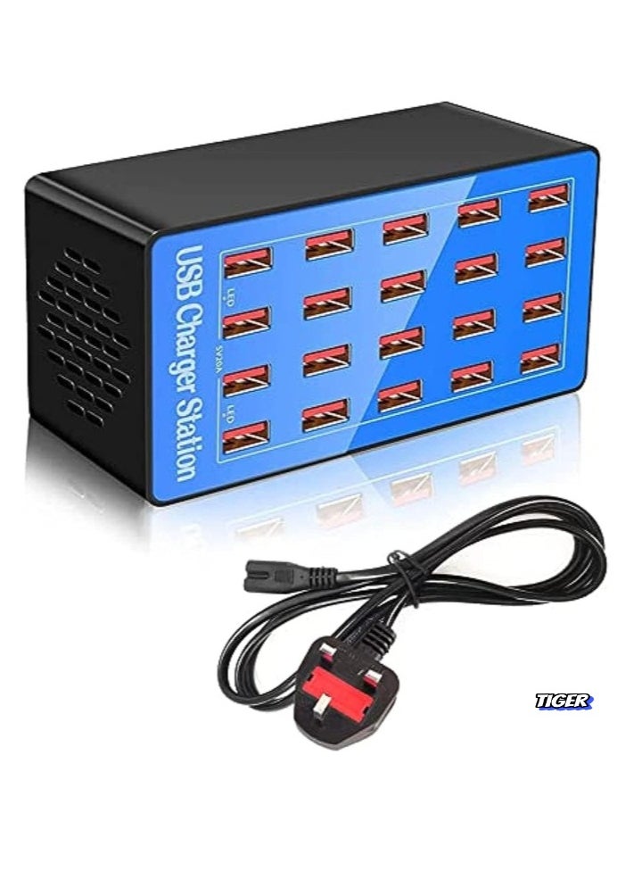 20-Port Multi USB Charger, 100W Charging Station with Smart Detection – High-Speed Charging Hub for Smartphones, Tablets, Laptops, & USB Devices – Compact, Efficient & Space-Saving Solution for Home, Office & Travel