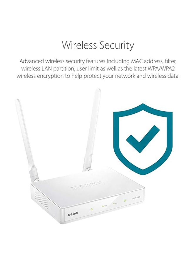 Systems Wireless AC1200 Simultaneous Wave 2 Dual Band, 1 x Gigabit Ethernet LAN, MU-MIMO Technology, Flexible Deployment Options, Range Extender/Access Point | DAP-1665 White