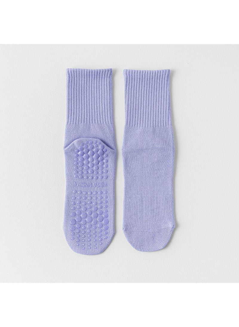 Womens Mid-Calf Yoga Socks Anti-Slip Fitness Dance Pilates Light purple