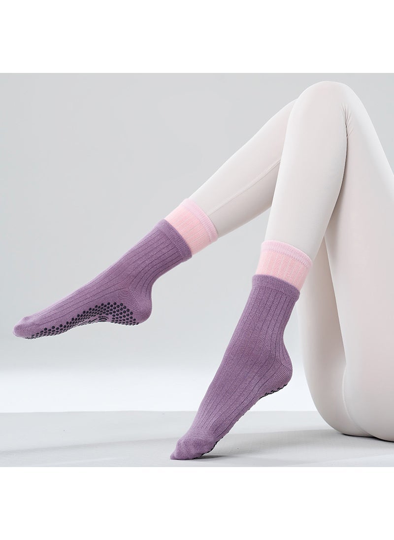 Wholesale Mid-Calf Non-Slip Silicone Yoga Socks Rose pink purple