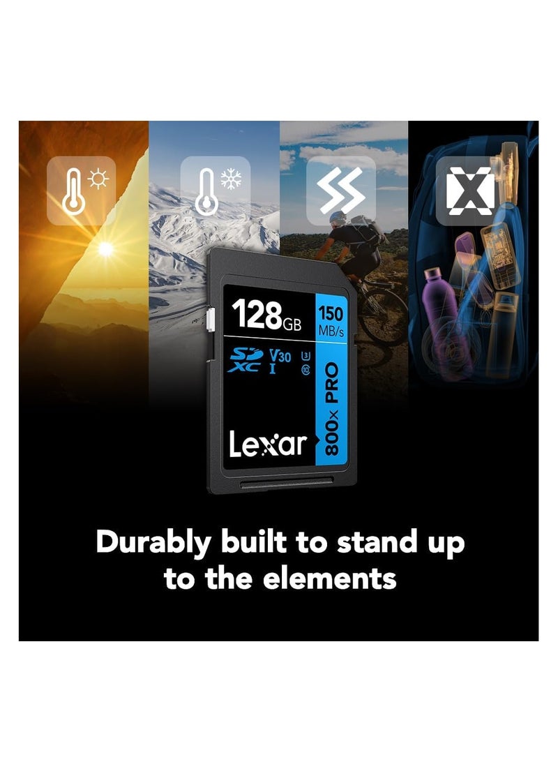 Lexar 128GB (2-Pack) High-Performance 800x PRO SDXC UHS-I Memory Card, C10, U3, V30, 4K UHD Video, Up to 150MB/s Read, for Point-and-Shoot & Mid-Range DSLR Cameras, HD Camcorders (LSD0800P128G-B2NNU) 128 GB