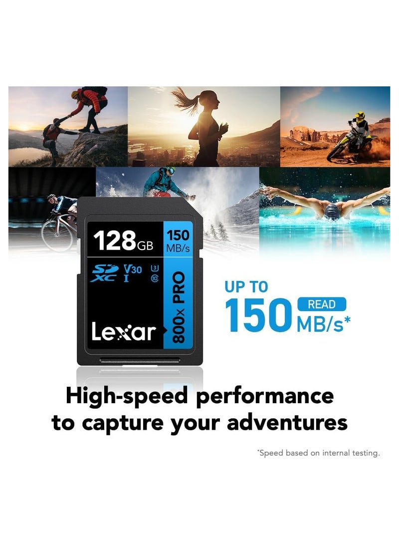 Lexar 128GB (2-Pack) High-Performance 800x PRO SDXC UHS-I Memory Card, C10, U3, V30, 4K UHD Video, Up to 150MB/s Read, for Point-and-Shoot & Mid-Range DSLR Cameras, HD Camcorders (LSD0800P128G-B2NNU) 128 GB