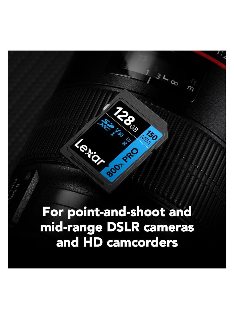 Lexar 128GB (2-Pack) High-Performance 800x PRO SDXC UHS-I Memory Card, C10, U3, V30, 4K UHD Video, Up to 150MB/s Read, for Point-and-Shoot & Mid-Range DSLR Cameras, HD Camcorders (LSD0800P128G-B2NNU) 128 GB