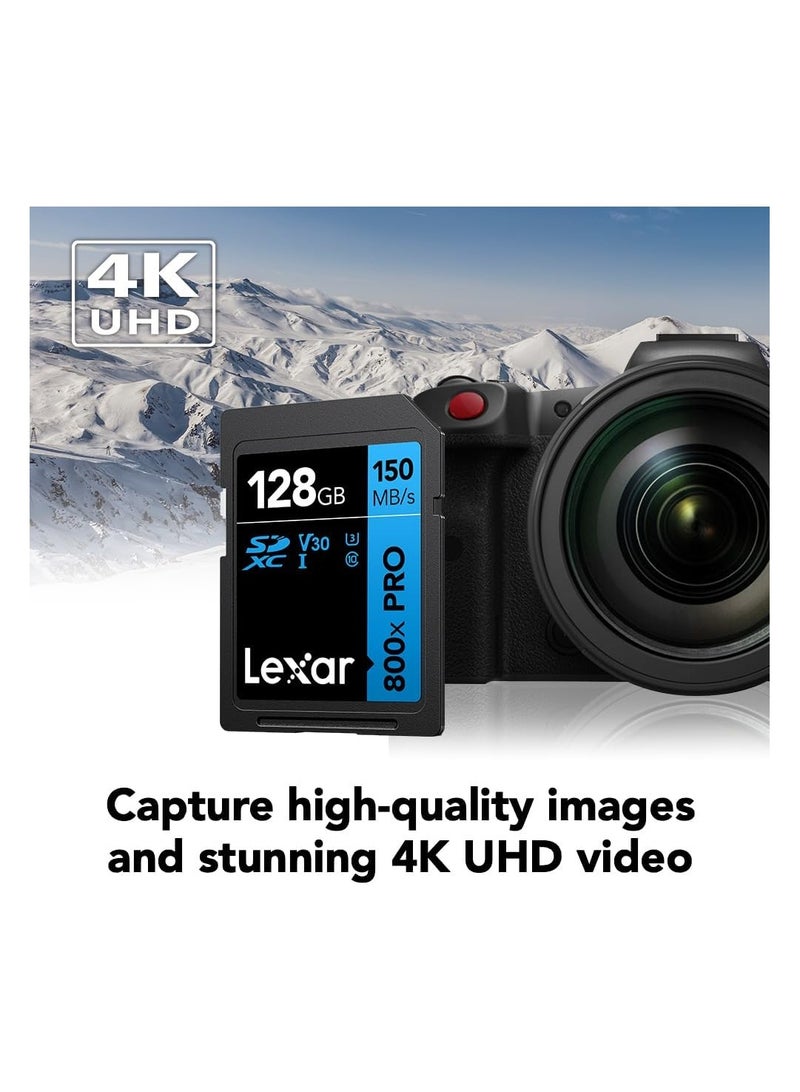 Lexar 128GB (2-Pack) High-Performance 800x PRO SDXC UHS-I Memory Card, C10, U3, V30, 4K UHD Video, Up to 150MB/s Read, for Point-and-Shoot & Mid-Range DSLR Cameras, HD Camcorders (LSD0800P128G-B2NNU) 128 GB