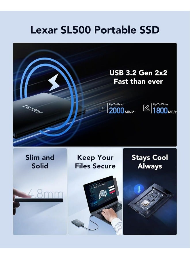 External Portable, USB3.2 Gen2*2,  Upto 2000MB/s Read, Upto 1800MB/s Write | SSD 2 TB