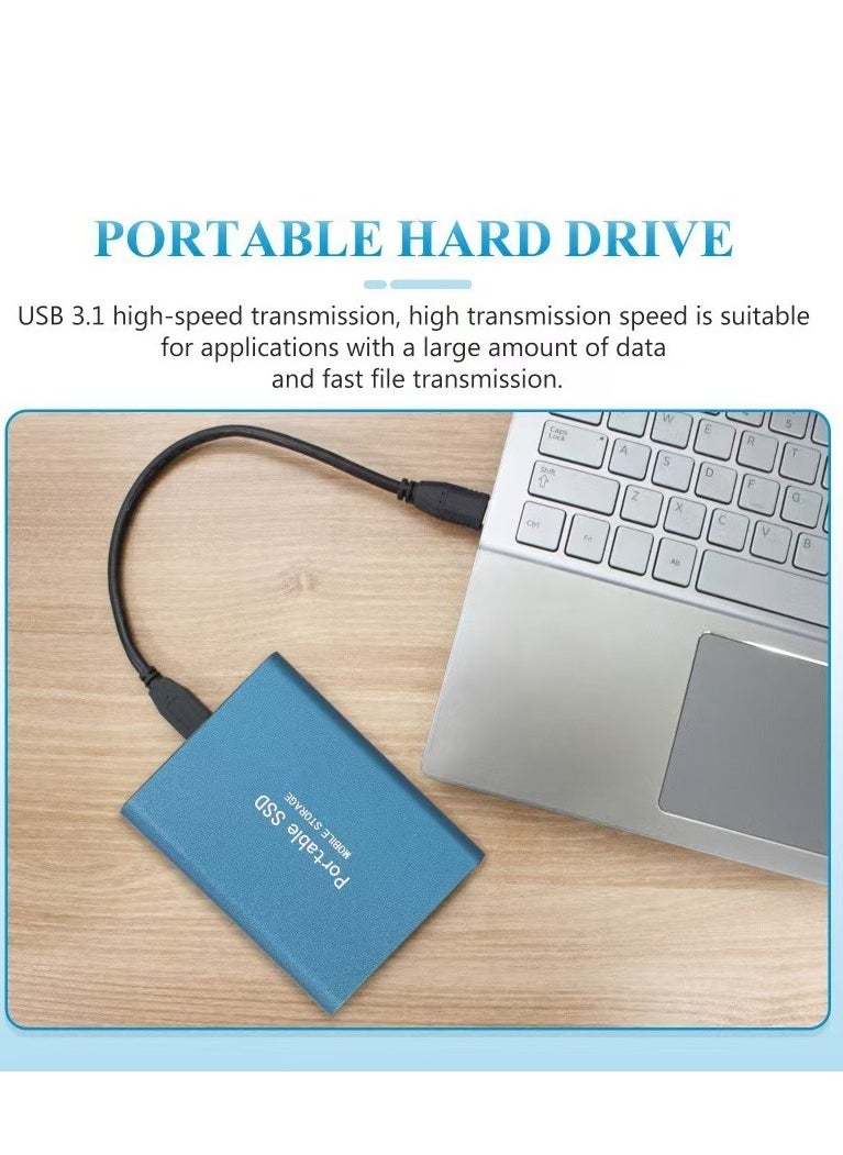 2TB Portable External Hard Drive, Mini SSD Hard Drives,Solid State External Drives,Computer Backup Drive,USB 3.1 to Type-C Support Data Storage Transfer for Windows XP PC Laptop and Mac(Blue)