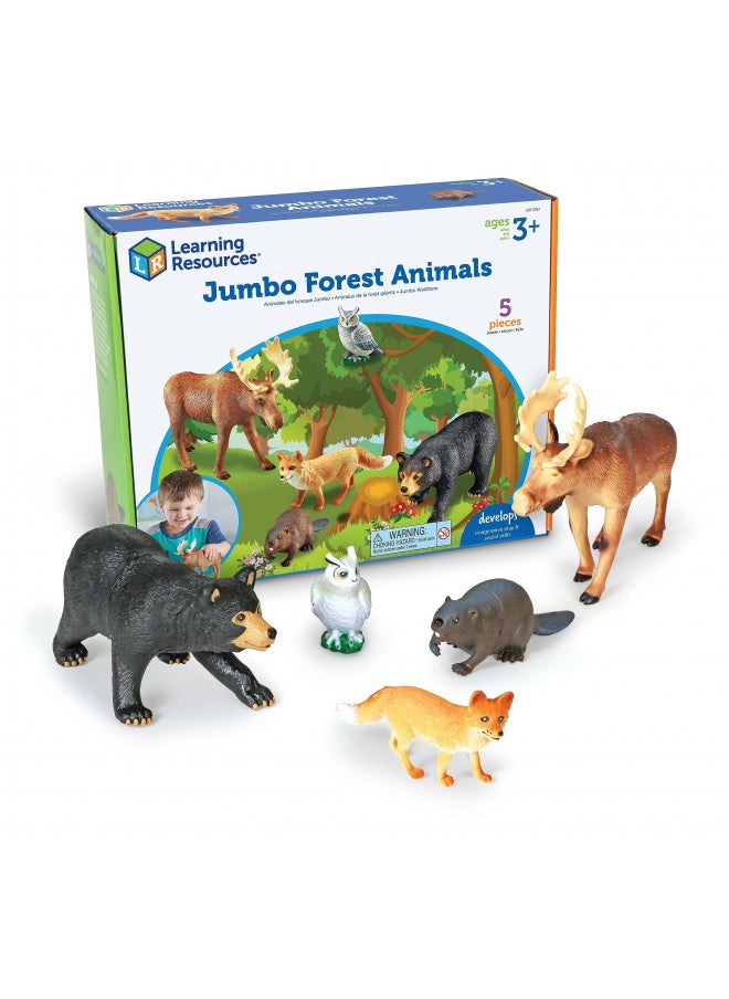 Learning Resources Jumbo Forest Animals - 5 Pieces, Ages 3+ Pretend Play Animals for Toddlers, Preschool Learning Toys, Kids Play Animal Figures, Zoo Animals