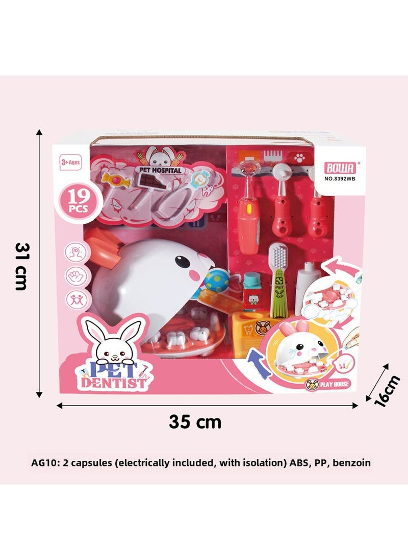 1 x 5 pcs Kids Simulation Pet Dog Dentist Play Set 19PCS Rabbit Dentist (window packing 8392WB 0.8kg)