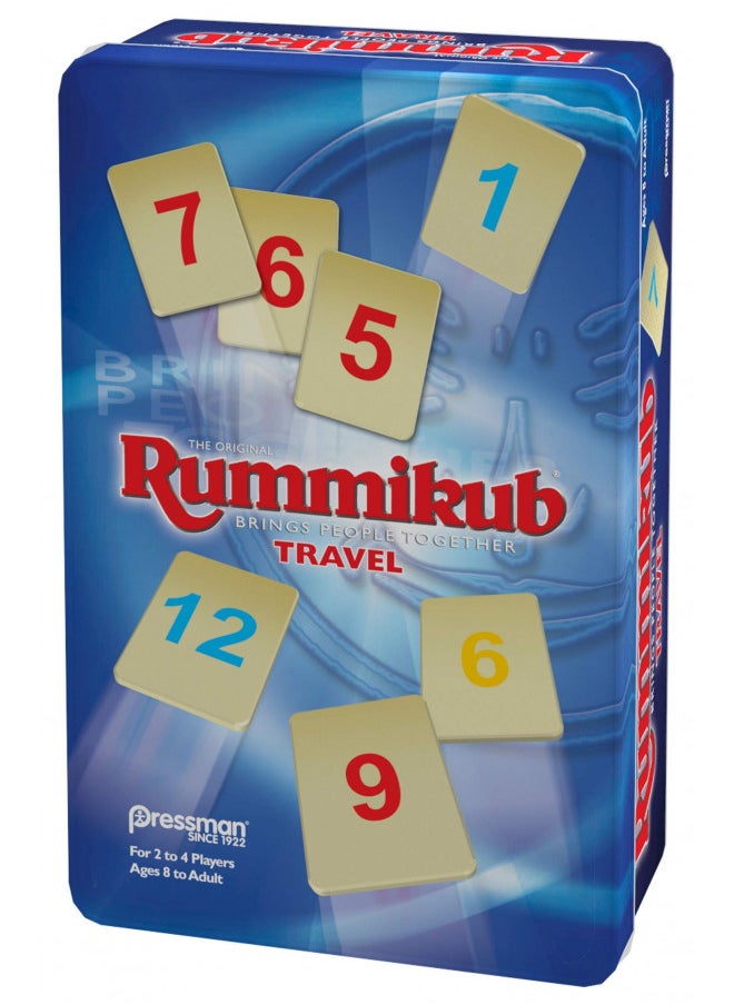 Rummikub in Travel Tin - The Original Rummy Tile Game by Pressman, Blue (B07GLGBW9X)