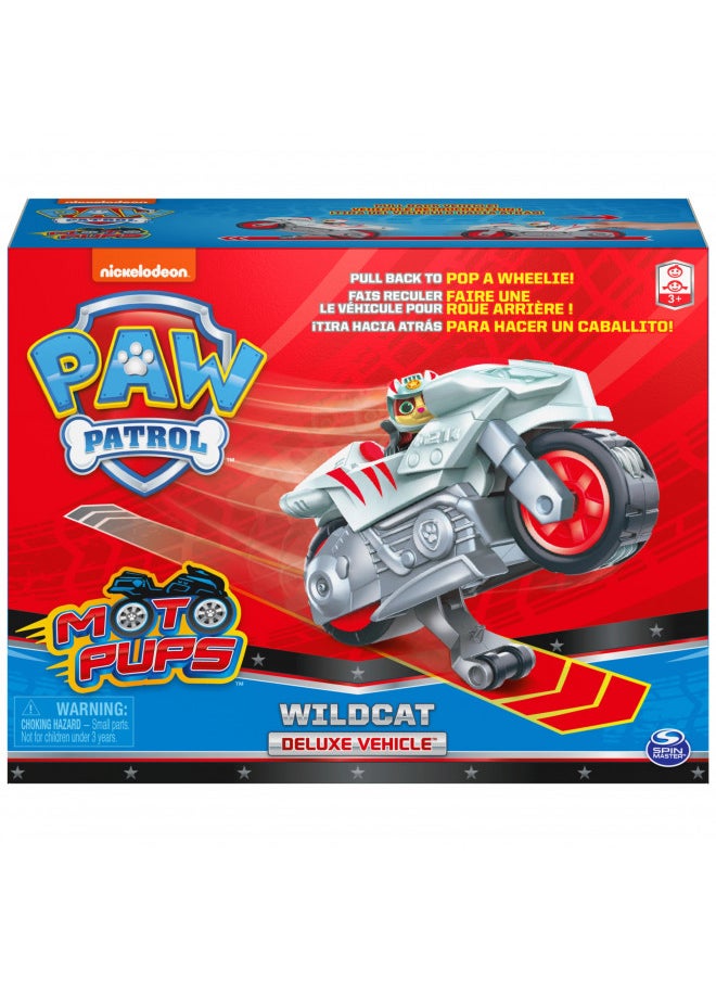 Paw Patrol, Moto Pups Wildcats Deluxe Pull Back Motorcycle Vehicle with Wheelie Feature and Toy Figure