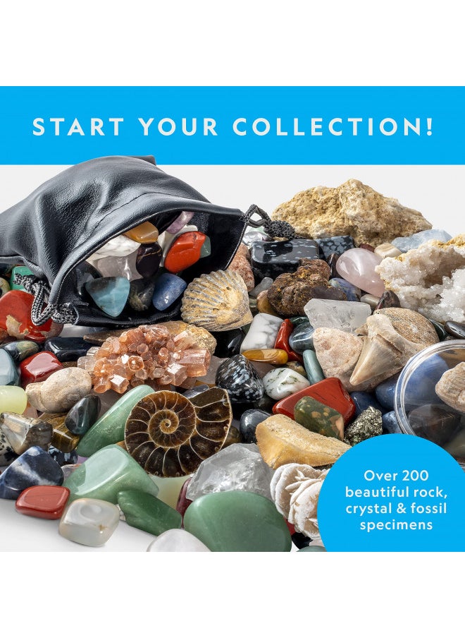 NATIONAL GEOGRAPHIC Rock Collection for Kids - 200+ Piece Gemstones & Crystals Set with Geodes & Real Fossils, Rocks & Minerals Science Kit for Kids