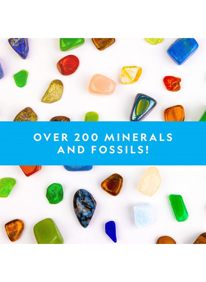 NATIONAL GEOGRAPHIC Rock Collection for Kids - 200+ Piece Gemstones & Crystals Set with Geodes & Real Fossils, Rocks & Minerals Science Kit for Kids