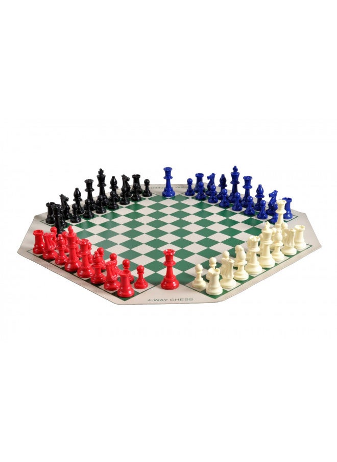 The House of Staunton Four Player Chess Set Combination - Single Weighted Regulation Colored Chess Pieces, Four Player Vinyl Chess Board