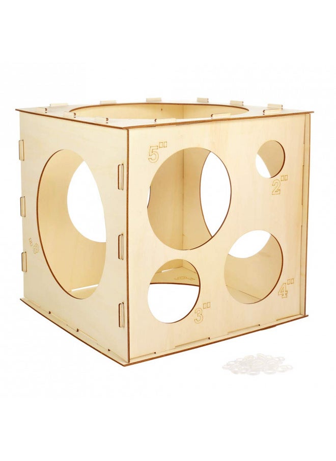 Auihiay 2-10 Inch Collapsible Wood Balloon Sizer Box Cube, Balloon Size Measurement Tool for Balloon Decorations, Balloon Arches, Balloon Columns (9 Holes)