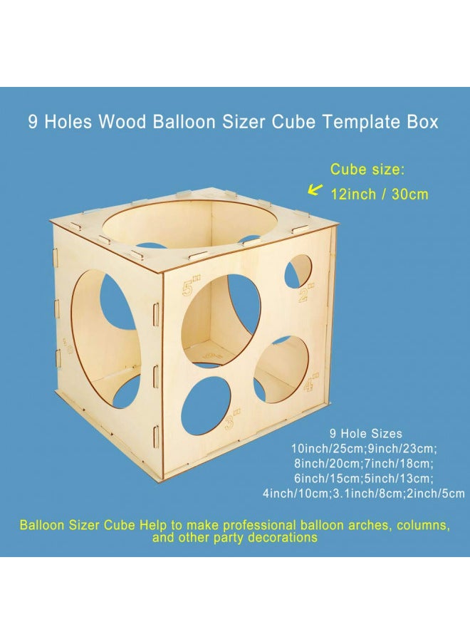 Auihiay 2-10 Inch Collapsible Wood Balloon Sizer Box Cube, Balloon Size Measurement Tool for Balloon Decorations, Balloon Arches, Balloon Columns (9 Holes)