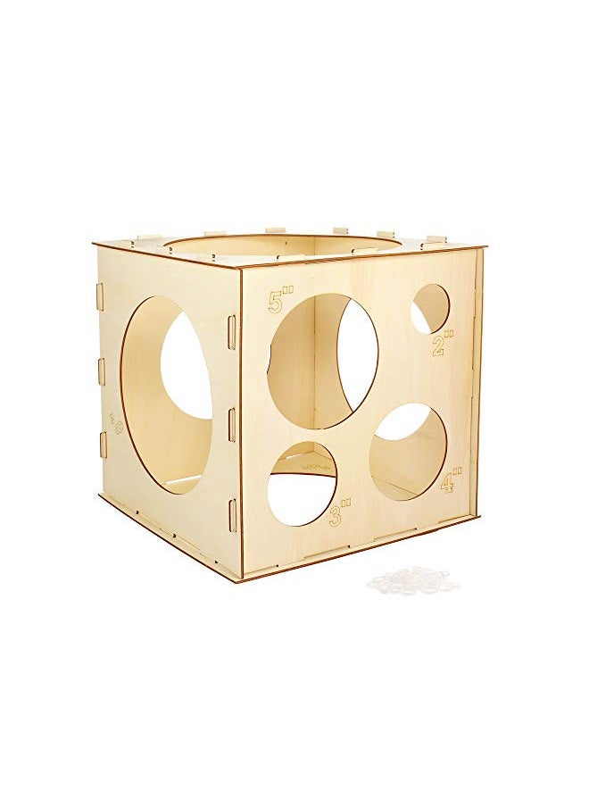 Auihiay 2-10 Inch Collapsible Wood Balloon Sizer Box Cube, Balloon Size Measurement Tool for Balloon Decorations, Balloon Arches, Balloon Columns (9 Holes)