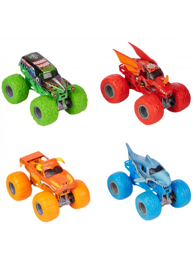 Monster Jam, Tough Treads Set, Official El Toro Loco, Megalodon, Grave Digger, and Bakugan Dragonoid Die-Cast Monster Trucks, 1:64 Scale, Kids Toys for Boys and Girls Ages 3 and up