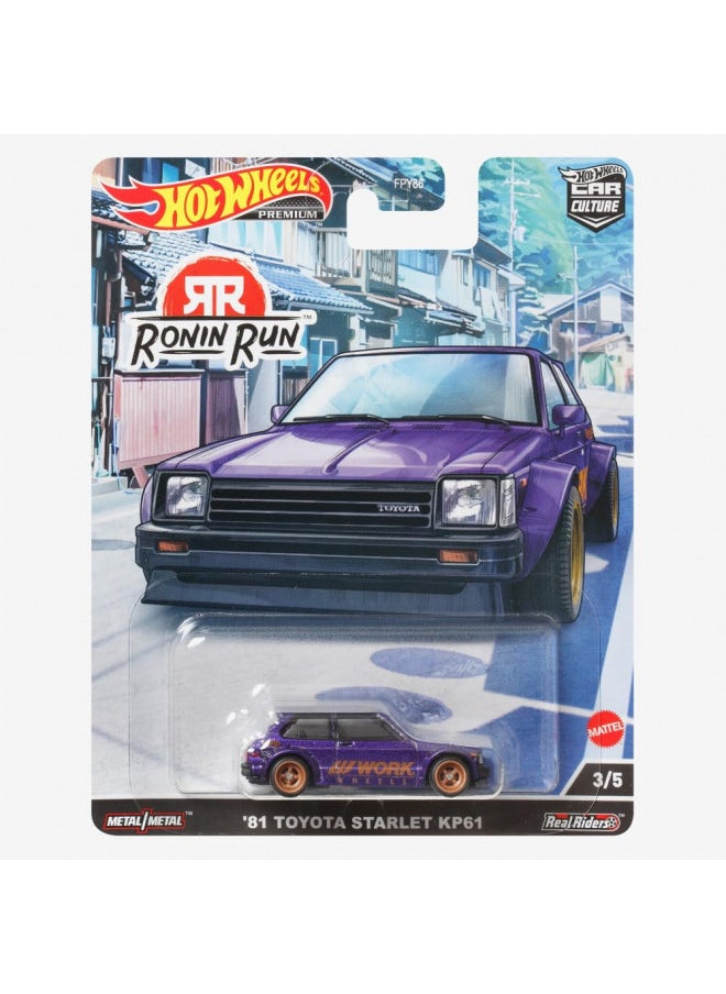 Hot Wheels Car Culture Circuit Legends Vehicles for 3 Kids Years Old & Up, 81 Toyota Starlet Kp61, Premium Collection of Car Culture 1:64 Scale Vehicles