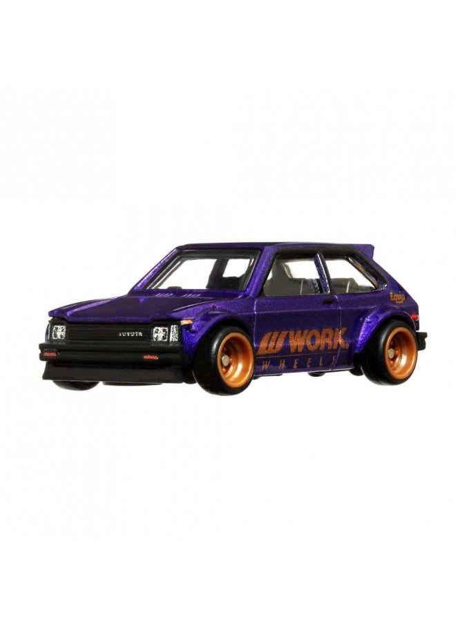 Hot Wheels Car Culture Circuit Legends Vehicles for 3 Kids Years Old & Up, 81 Toyota Starlet Kp61, Premium Collection of Car Culture 1:64 Scale Vehicles