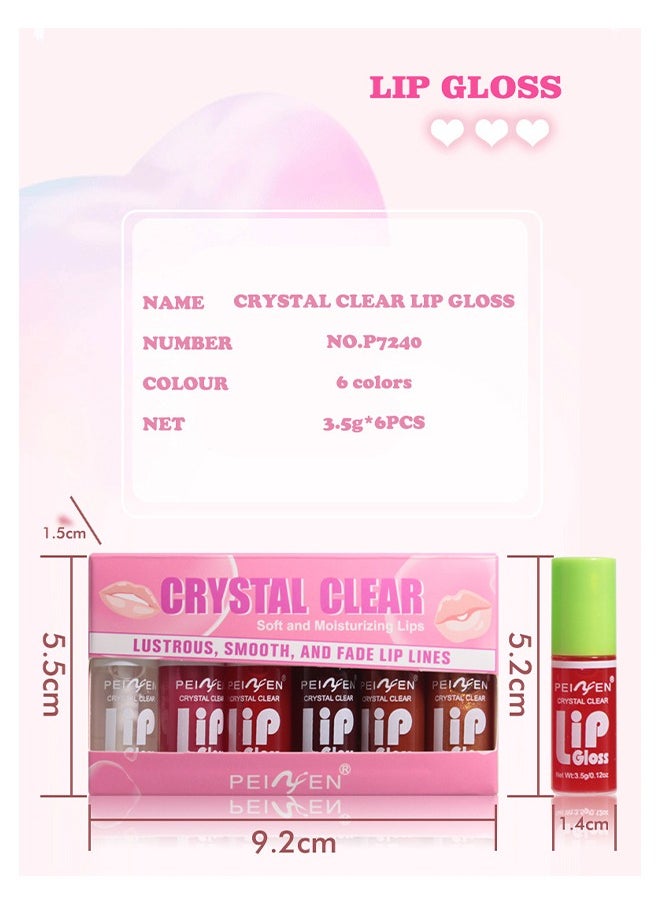 Crystal Clear-Soft And Moisturizing Lips, Liquid Lipstick Kit Set of 6 with Long Lasting Hydrating and lightweight Lip Colour Transparent, Sheen, Glitter