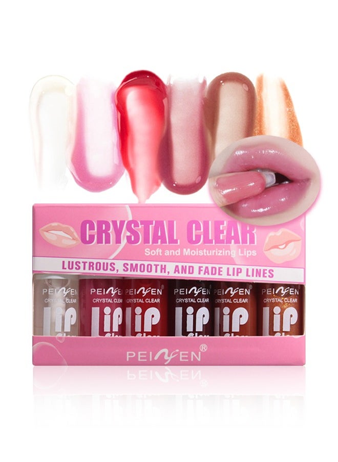 Crystal Clear-Soft And Moisturizing Lips, Liquid Lipstick Kit Set of 6 with Long Lasting Hydrating and lightweight Lip Colour Transparent, Sheen, Glitter