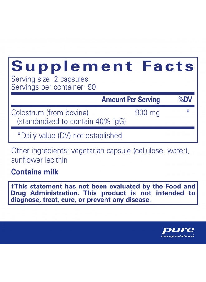 Pure Encapsulations Colostrum | 40% IgG Highly Concentrated Immune Support | 180 Capsules