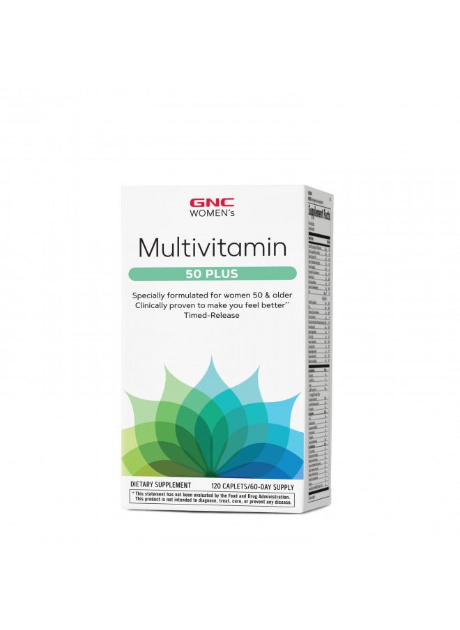 GNC Women's Multivitamin 50 Plus |Supports Bone, Eye, Memory, Brain and Skin Health with Vitamin D, Calcium and B12 | Helps Increase Energy Production | 120 Caplets