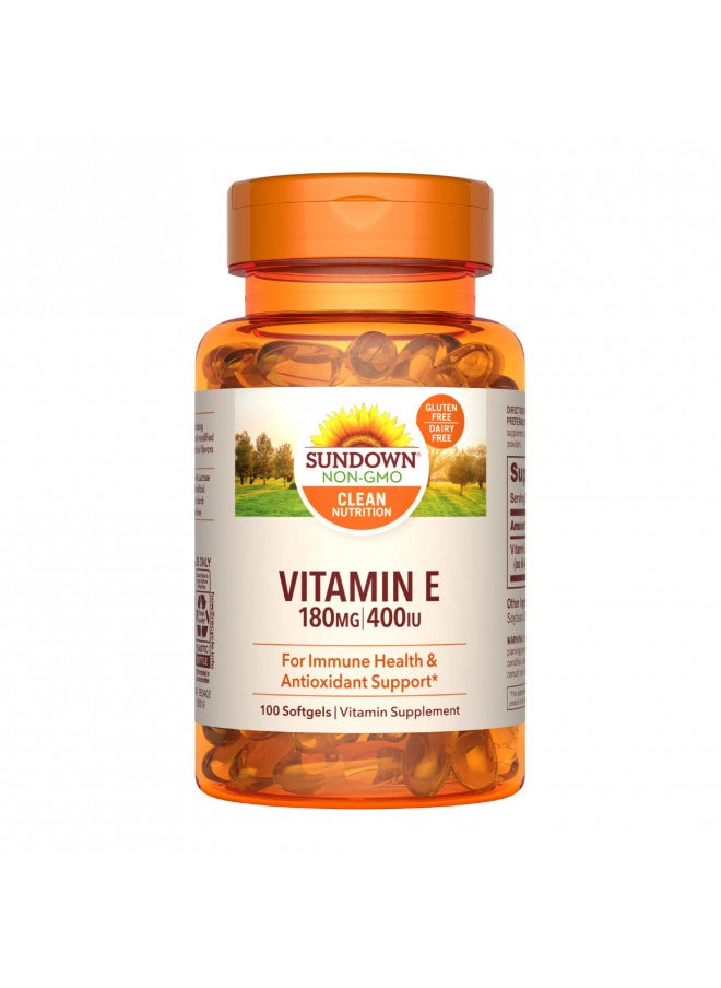 Sundown Vitamin E 400 IU Softgels, Supports Immune And Antioxidant Health, 100 Count